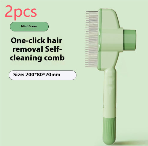 Green 2-pack EasyGroom self-cleaning pet comb flat lay showing both combs and ABS stainless steel build — durable corrosion-resistant grooming tool