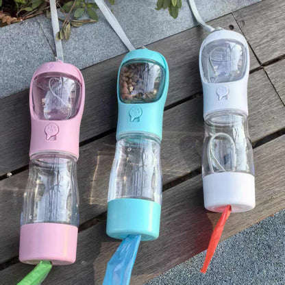 3-in-1 pet travel cup and feeder in blue, pink, and white – all colour options