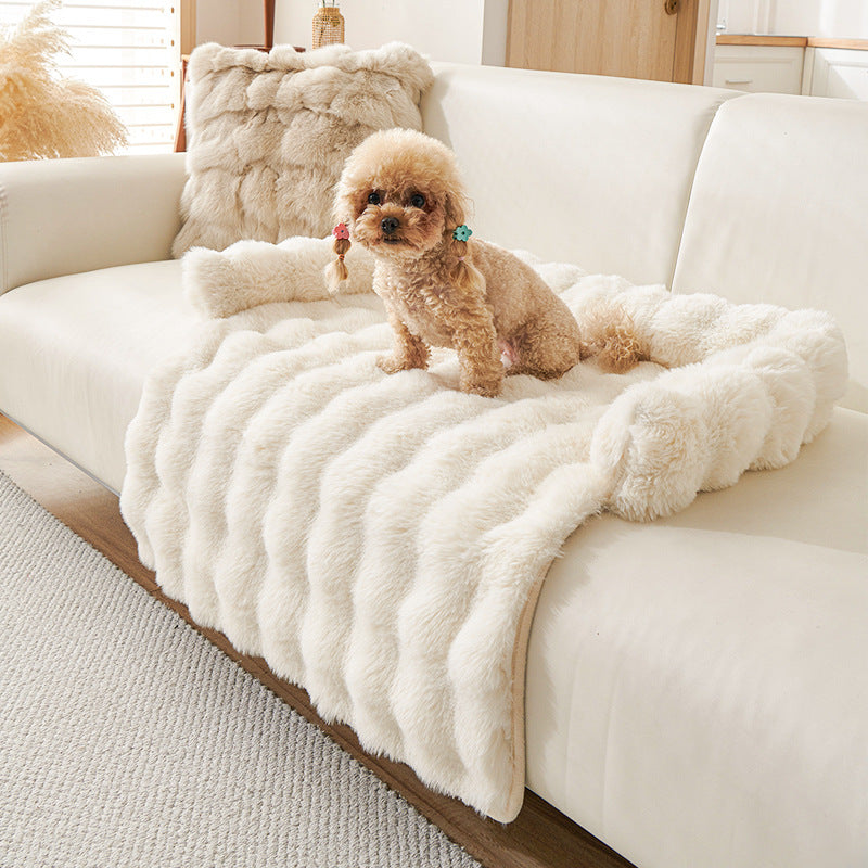 Beige CloudNest thermal pet mat – 75×75cm non-slip plush mat for all pets
