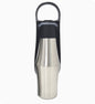 Black AquaLeaf 750ml stainless steel dog water bottle with silicone leaf bowl folded flat for travel