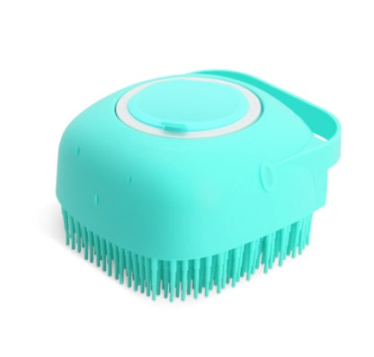 Blue ScrubPaw silicone pet bath brush front view on white background — lightweight 130g grooming tool

