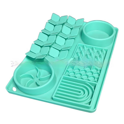 Blue and green dual-tone LickLux Pro slow feeder mat – teal blend silicone lick mat