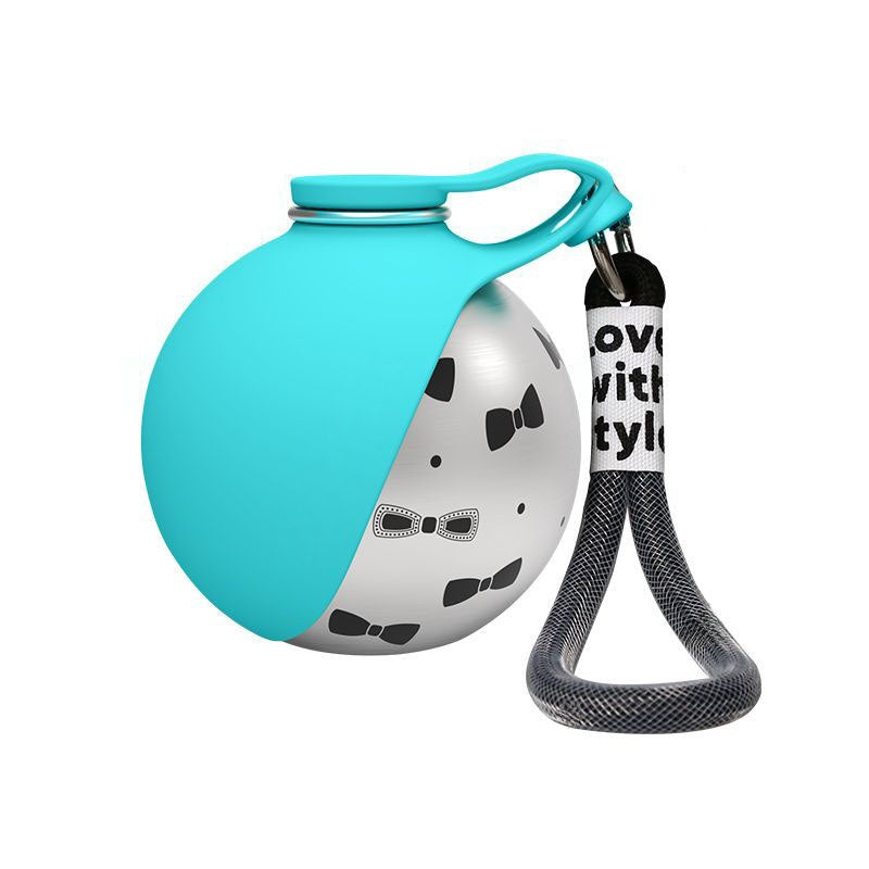 Blue with prints stainless steel dog water bottle – 285ml with silicone bowl