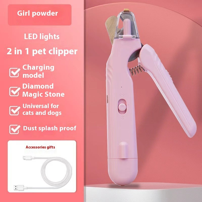 Built-in dust guard on LED pet nail grinder capturing nail debris