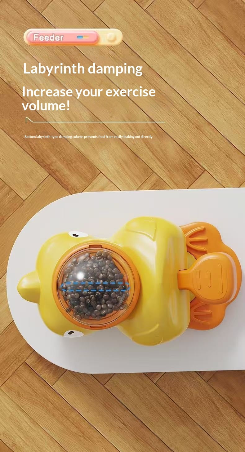 Cat or dog batting yellow duck treat dispenser toy – hunting enrichment