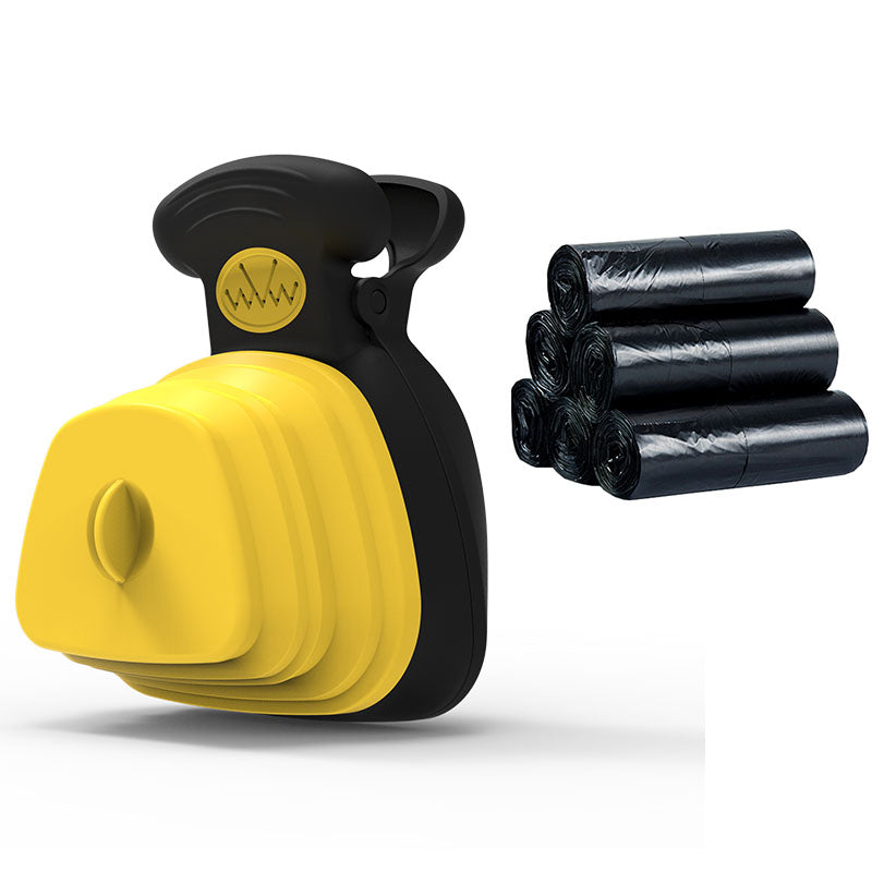  Close-up of PawClean Pro dog poop bag dispenser clip and bag roll – easy-load waste bag system for dog leash attachment