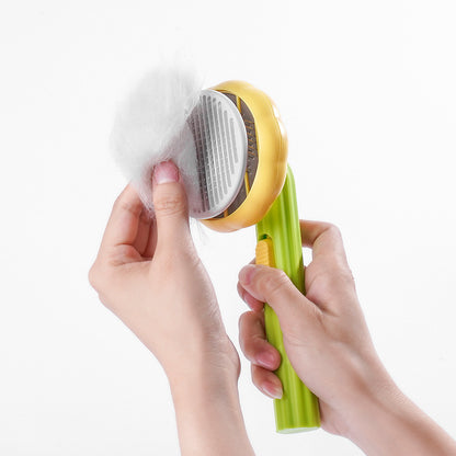 Close-up of PetGroom comb stainless steel pins and ABS plastic body — fine rounded tips for safe pet grooming

