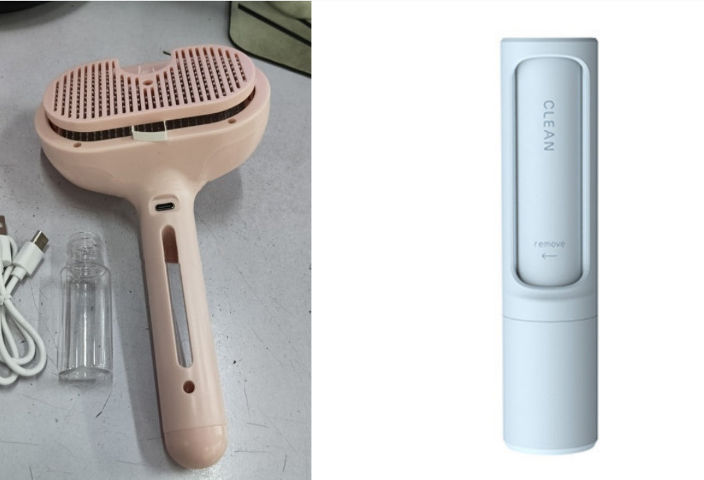 Close-up of angled slicker bristles on mist spray pet grooming brush