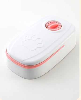 Close-up of gravity pet feeder showing food-safe plastic construction