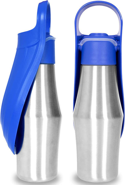 Dark blue AquaLeaf 750ml stainless steel pet water bottle leak-proof and lightweight for outdoor pet travel