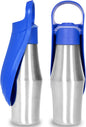 Dark blue AquaLeaf 750ml stainless steel pet water bottle leak-proof and lightweight for outdoor pet travel