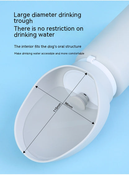 Dog drinking from FoldSip silicone water bottle trough – one-hand pour portable pet hydration
