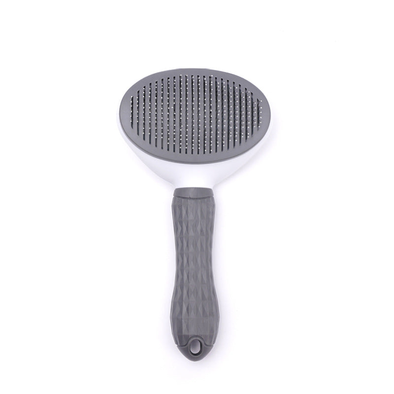 Gray GroomPro self-cleaning pet grooming brush full product front view on white background

