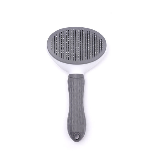 Gray GroomPro self-cleaning pet grooming brush full product front view on white background

