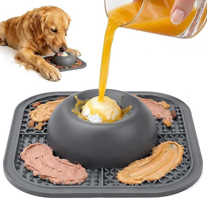 Gray SlowBowl pet slow feeder bowl for cats and dogs — side view on white background non-slip base

