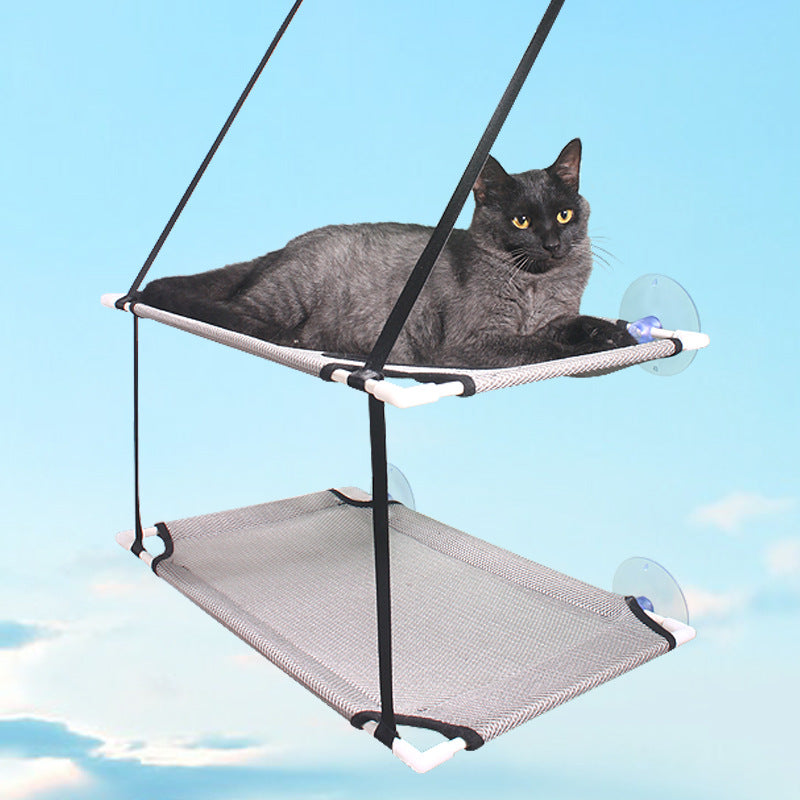 Gray single layer window cat hammock with suction cups