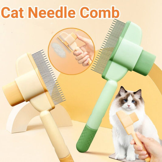 Green EasyGroom self-cleaning pet comb with dual-length stainless steel teeth for dogs cats and small animals — everyday grooming and shedding control