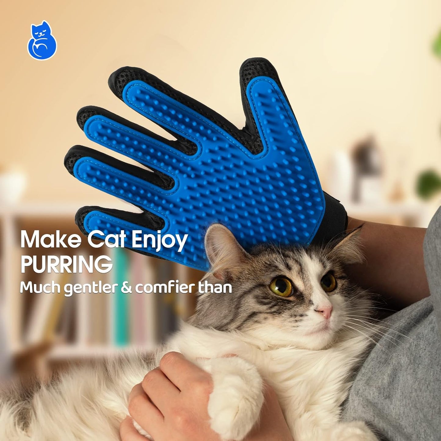 GripGroom pet grooming glove collecting loose dog fur — hair sticks to glove for easy peel-off removal

