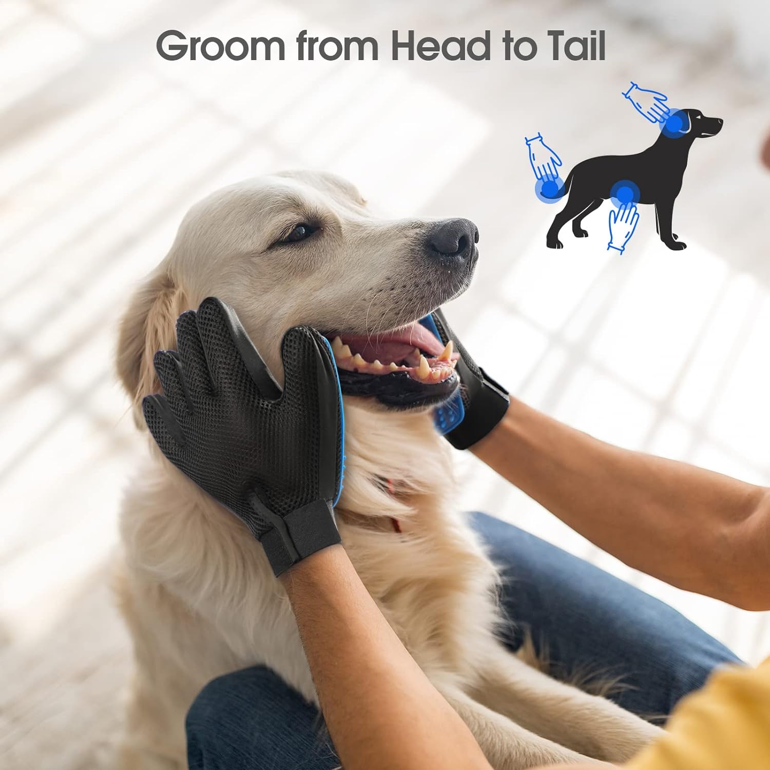 GripGroom silicone glove grooming cat — gentle massage and deshedding for short and long-haired cats

