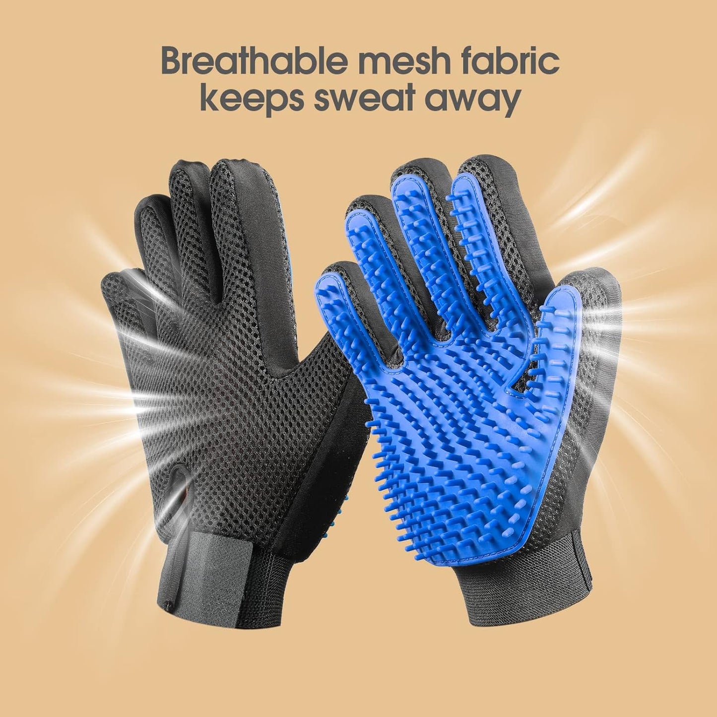 GripGroom silicone grooming glove used during dog bath — works shampoo into coat for a deep clean

