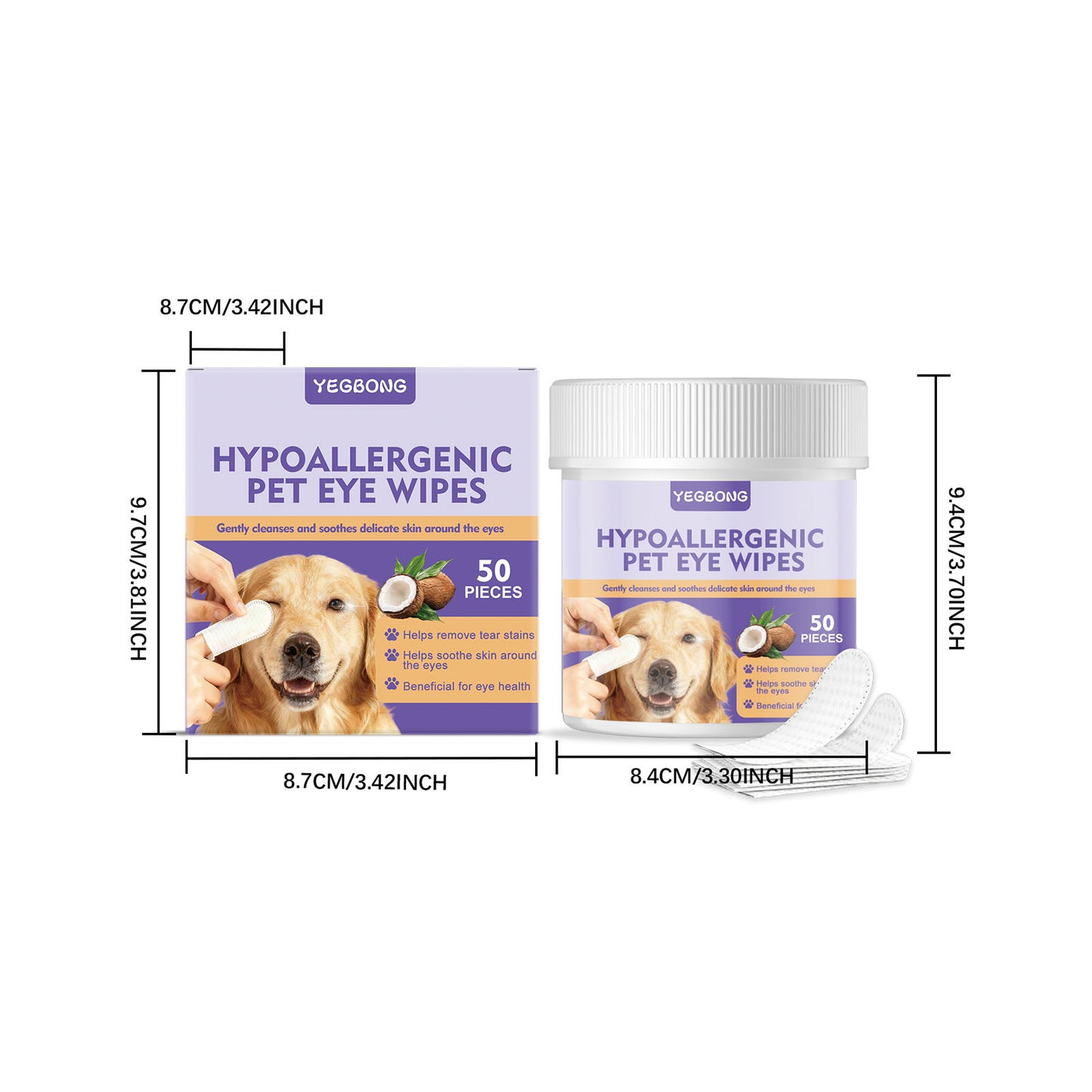 PawClear pet eye wipes 50-pack contents laid flat — pre-moistened wipes for all pets