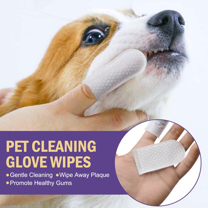 PawFresh dental wipe removing plaque and tartar from dog's gum line — daily oral care for all pets

