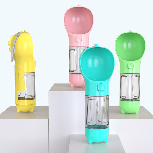 PawSip portable pet water bottle full product lineup showing all colours and sizes for dogs and cats