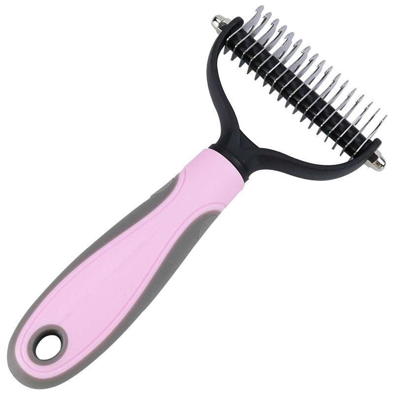 Pet dematting comb removing tangles and mats from dog fur