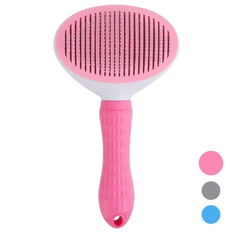Pink GroomPro self-cleaning pet grooming brush for cats and small dogs — soft pink colour variant

