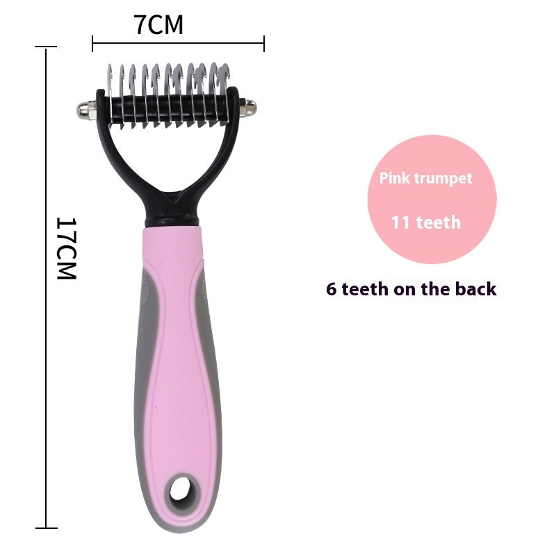 Pink and blue pet dematting comb variants – small and large sizes