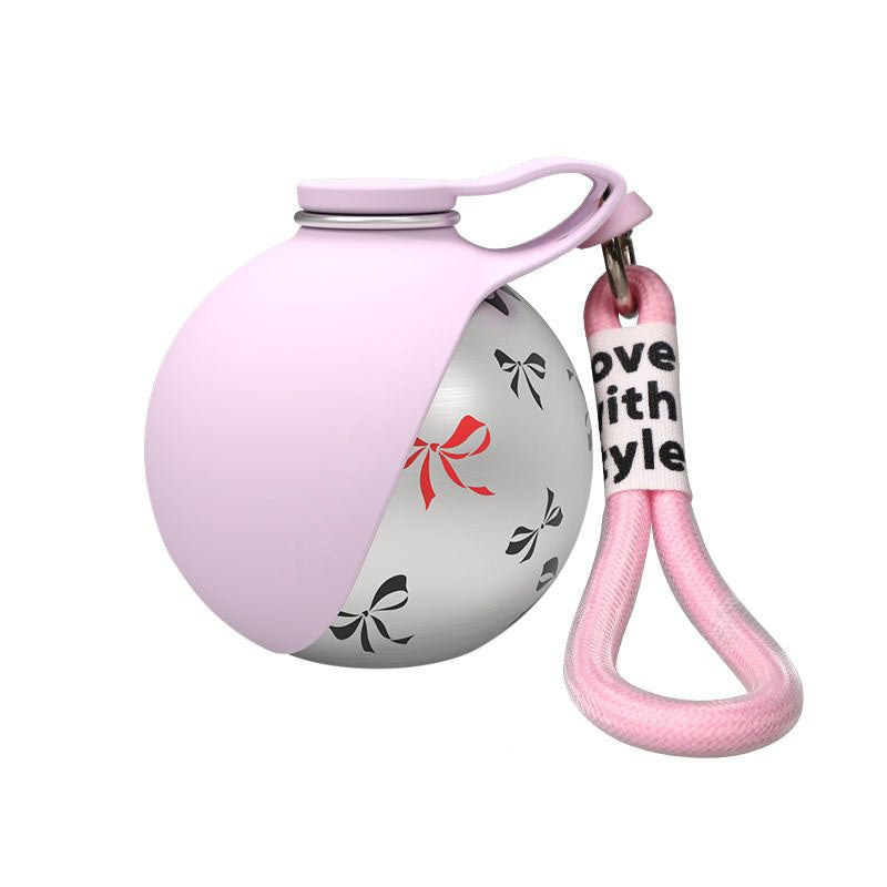 Pink with prints stainless steel dog water bottle – 285ml BPA-free silicone