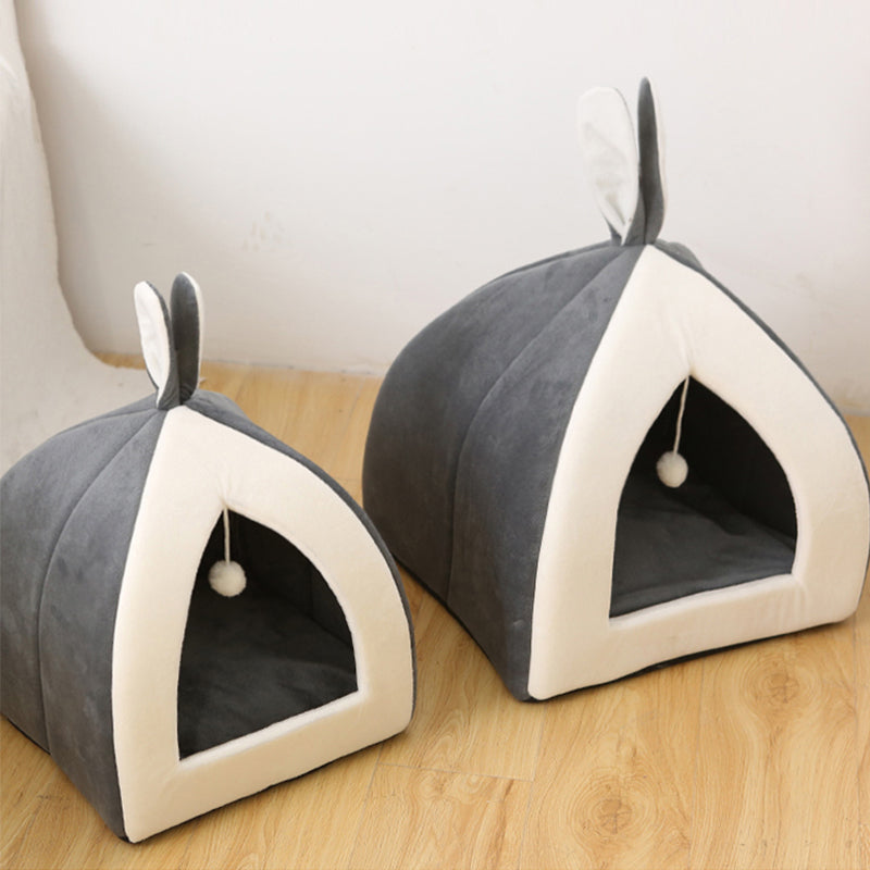 Rabbit ear pet nest bed in grey and pink – available in S, M, L, XL