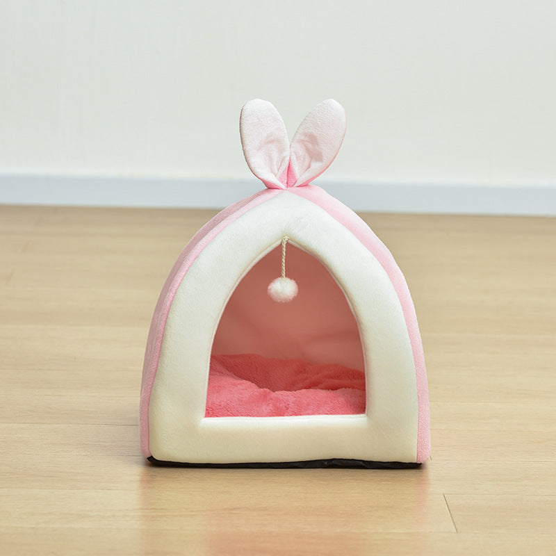 Rabbit ear pet nest bed showing deep nest design and high walls