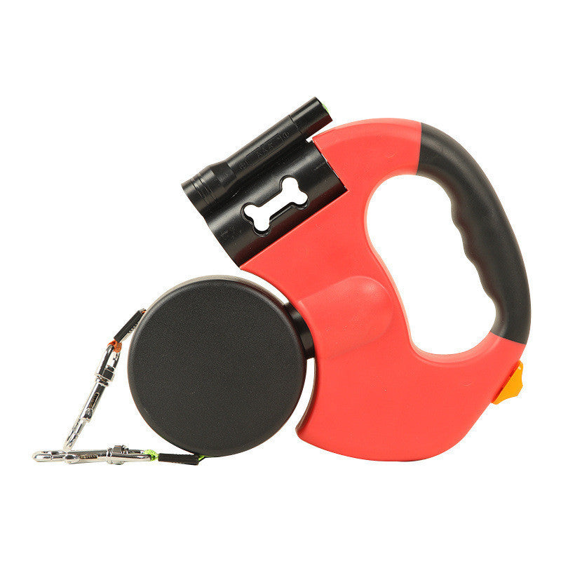 Red DualWalk LED retractable dual-head pet leash – bold and eye-catching