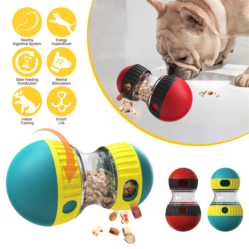 Red tumbler treat dispenser puzzle for small to medium dogs