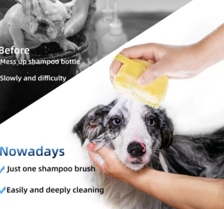 ScrubPaw silicone pet bath brush close-up showing soft silicone bristles — removes loose fur and dander

