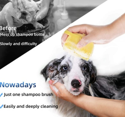 ScrubPaw silicone pet bath brush close-up showing soft silicone bristles — removes loose fur and dander

