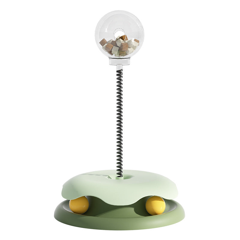 SpringSnack 2-in-1 spring toy showing suction cup base and steel wire spring — stable floor mount for cats


