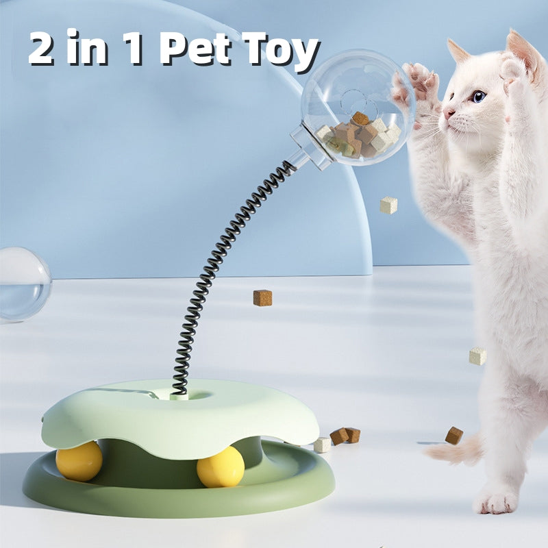SpringSnack 2-in-1 treat dispensing spring toy for cats — full product front view on white background

