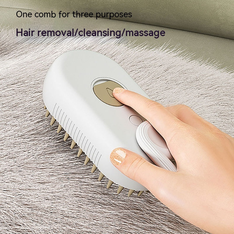 Steam spray function on electric pet grooming brush softening fur