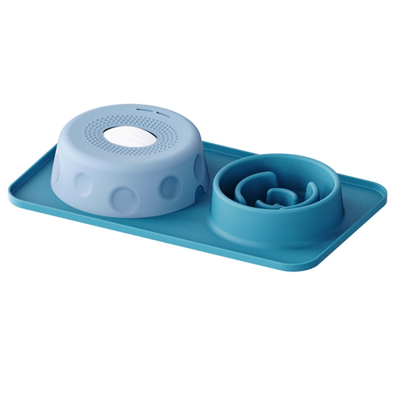 Two-tone blue and green SlowSip silicone lick bowl 2-in-1 Generation 3 for large dogs — dual function feeder

