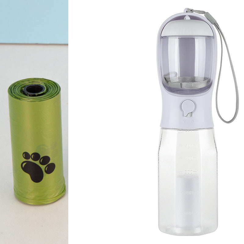 White 3-in-1 portable pet water bottle – 600ml leak-proof BPA-free design