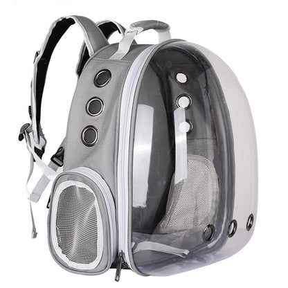 White gray space capsule pet bubble backpack with panoramic window