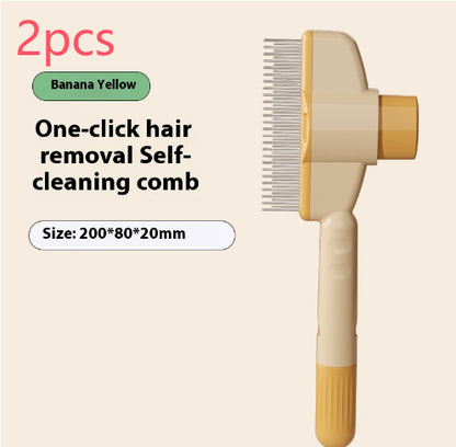 Yellow 2-pack EasyGroom self-cleaning pet comb set for dogs cats and rabbits — keep one at home one on the go

